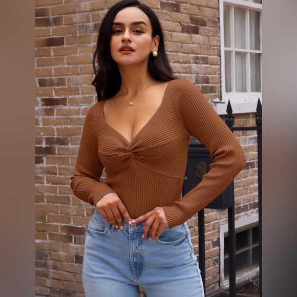 Rust Long Sleeve Ribbed Top - Picture 5 of 5